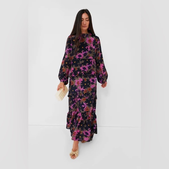 OLIPHANT - Exclusive Suzani Navy Mock Neck Dress - Picture 2 of 6